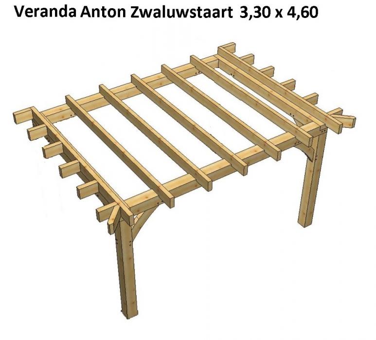 Nieuw Veranda van Douglas of Eiken hout, Anton plat dak, zwaluwstaart KE-21