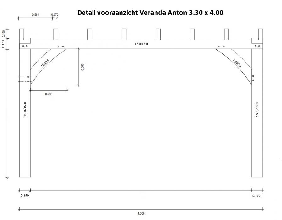 Super Veranda van Douglas of Eiken hout, Anton plat dak, met overstek HU-79